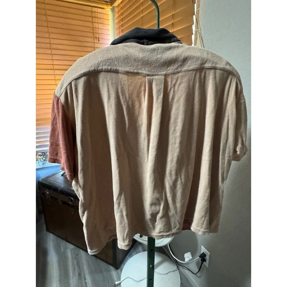 Pac Sun Men's Terry Cloth Button up Shirt Size L Retro Syling Orange Cream Beach